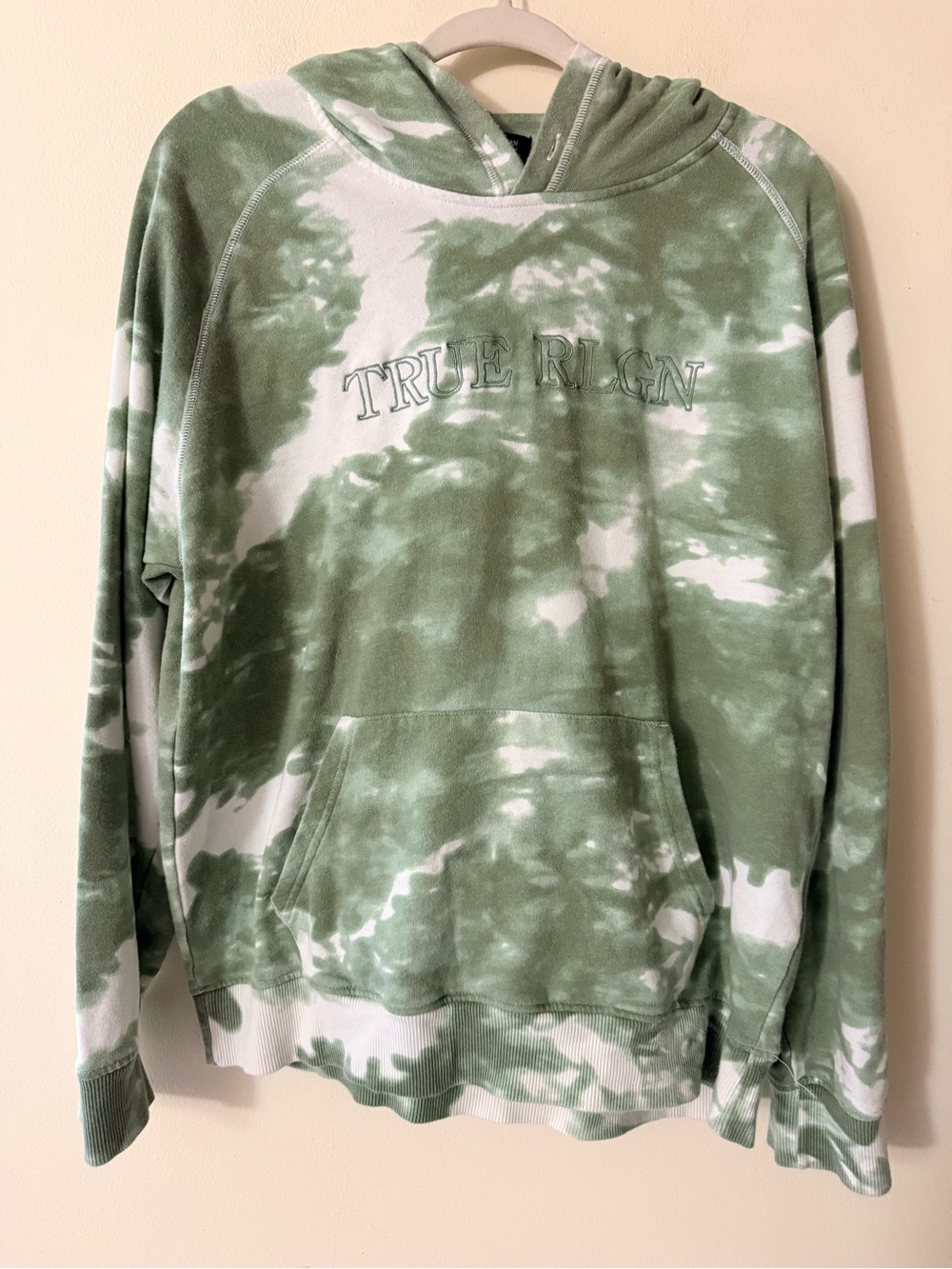 True Religion Green Tie-Dye Hoodie, Lighter Weight, sz L Men’s, Fits Women’s XL